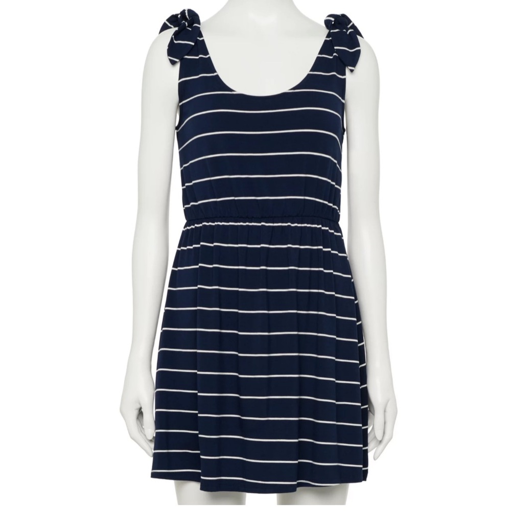 Lily Rose, navy blue, and white stripes skater dress